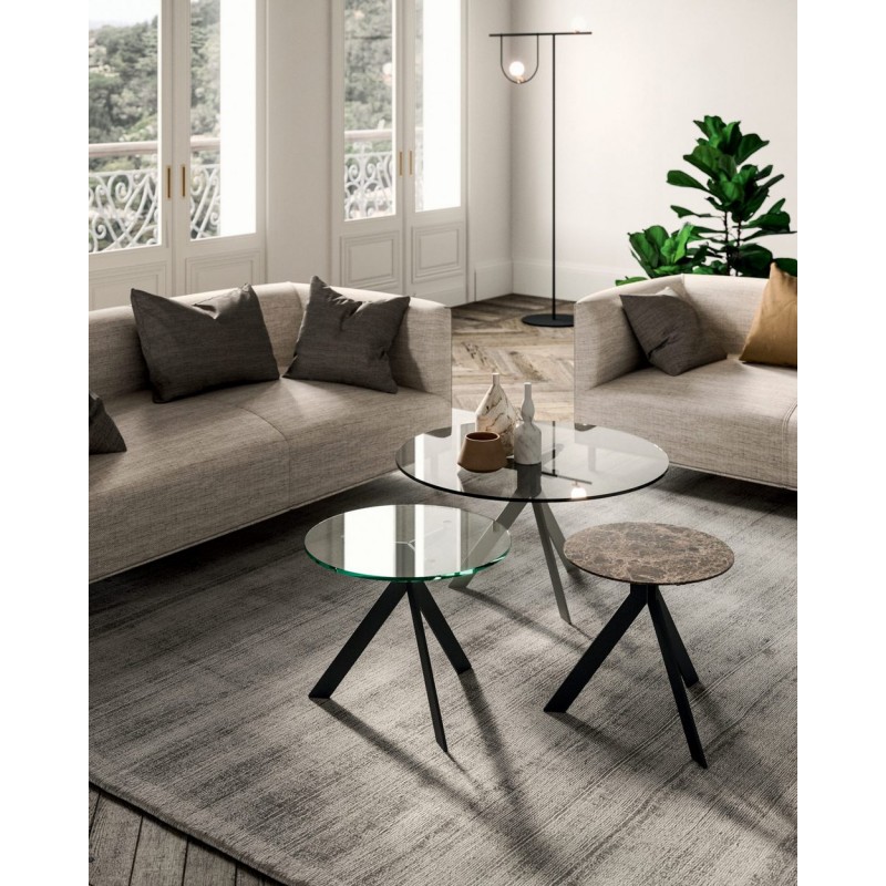  Ozzio Tavolino da caffè Bijoux art. X502 con struttura in metallo e piano a scelta da Ø80 cm
