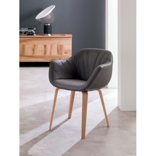 Ozzio Swivel armchair Eliot art. S452 structure in oak and seat in H.82 cm fabric