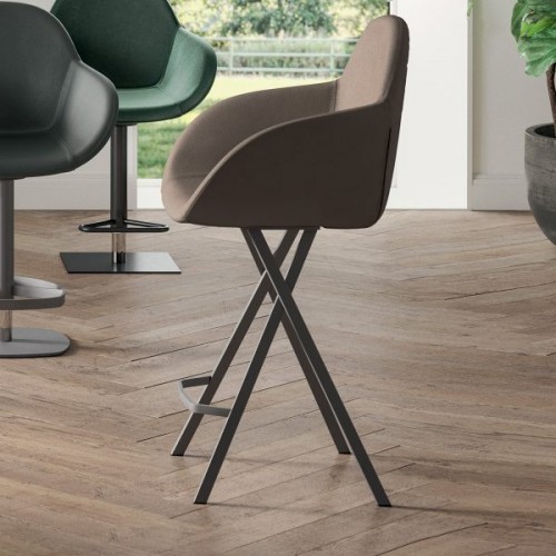 Ozzio Stool Yago art. S556 metal frame and fabric seat H.107 cm - With armrests
