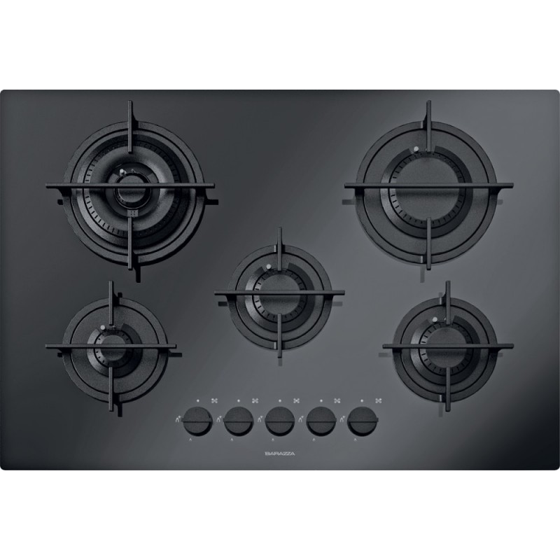  Table de cuisson gaz Barazza MOOD 1PMD70N en vitrocéramique noire 75 cm