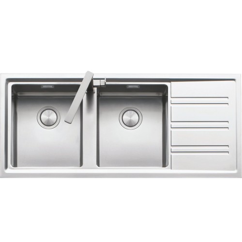 Barazza Two bowls sink with right drainer EASY KIT 1LES12RD satin stainless steel finish 116x50 cm