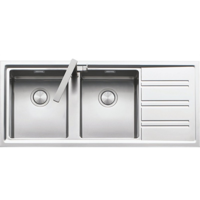  Barazza Évier 2 bacs avec égouttoir à droite EASY KIT 1LES12RD finition inox satiné 116x50 cm