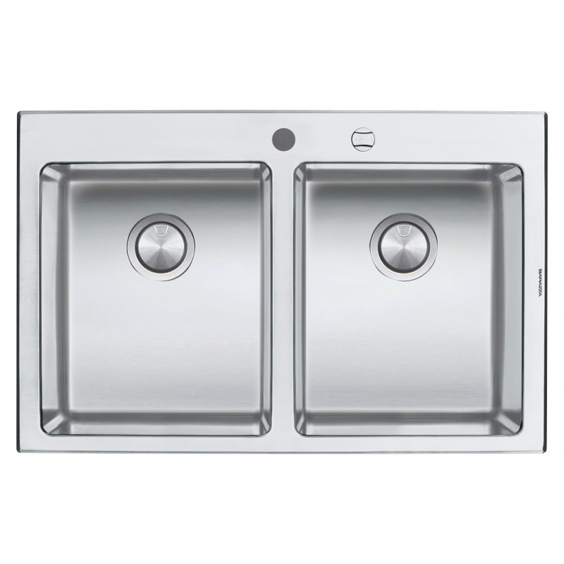 Barazza Two bowls sink B_OPEN 1LBO82 satin stainless steel finish 79x51 cm