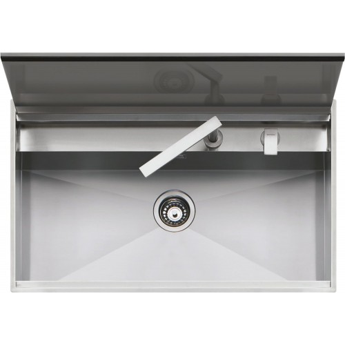 Barazza Fregadero de un seno LAB COVER 1LLB90 acabado acero inoxidable satinado 86x51 cm - Con tapa y mezclador