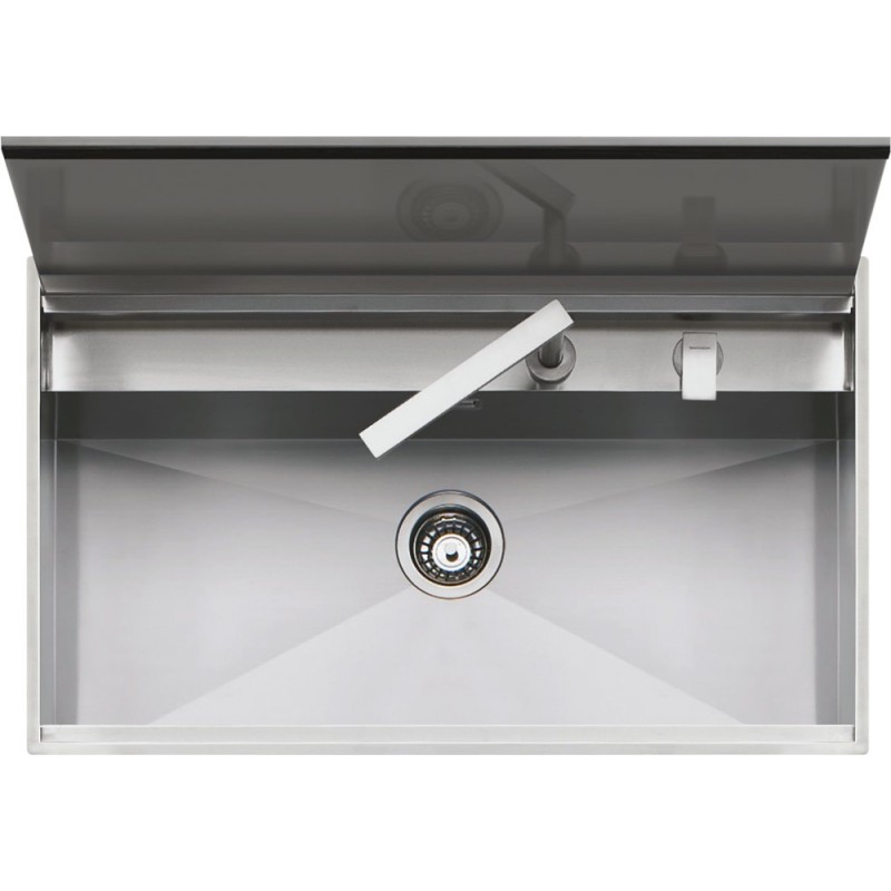  Barazza Évier simple bac LAB COVER 1LLB90 finition inox satiné 86x51 cm - Avec couvercle et mitigeur