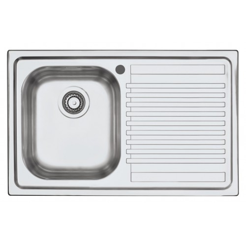 Barazza Single bowl sink with right drainer B_FAST 1LFS81D satin stainless steel finish 79x50 cm