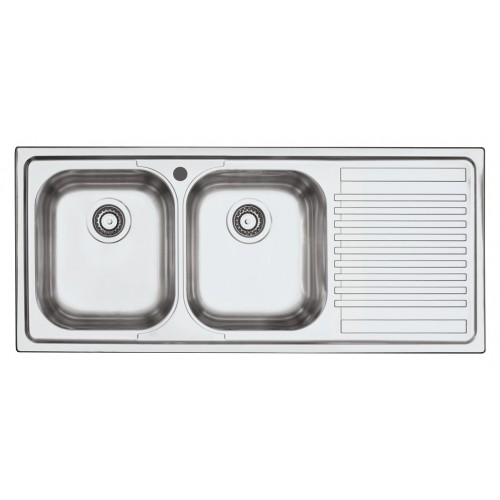Barazza Two bowls sink with right drainer B_FAST 1LFS12D satin stainless steel finish 116x50 cm