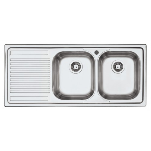 Barazza Two bowls sink with left drainer B_FAST 1LFS12S satin stainless steel finish 116x50 cm