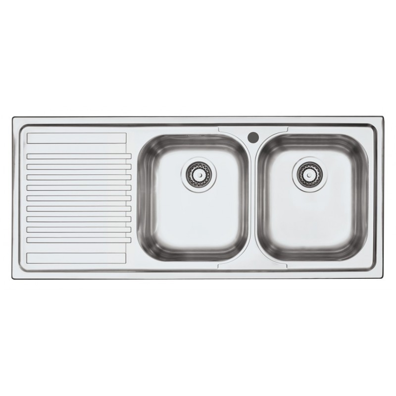  Barazza Two bowls sink with left drainer B_FAST 1LFS12S satin stainless steel finish 116x50 cm