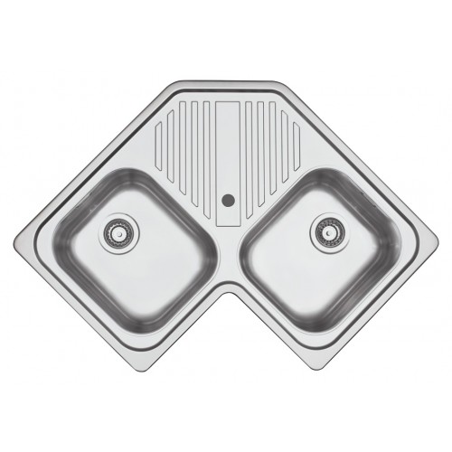 Barazza Évier d'angle à deux bacs avec égouttoir B_FAST 1LFS82A finition acier inoxydable satiné 83x83 cm