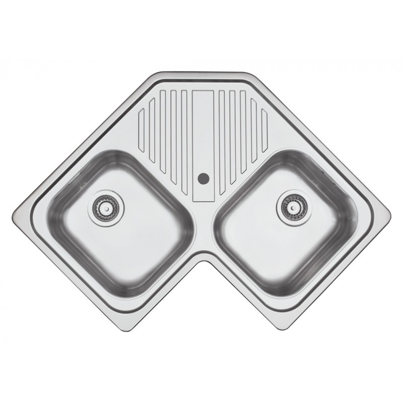 Barazza Évier d'angle à deux bacs avec égouttoir B_FAST 1LFS82A finition acier inoxydable satiné 83x83 cm