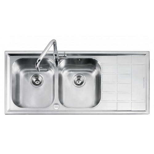 Barazza Évier à deux bacs avec égouttoir à droite B_LEVEL 1LLV120 / finition acier inoxydable satiné 2D 116x50 cm