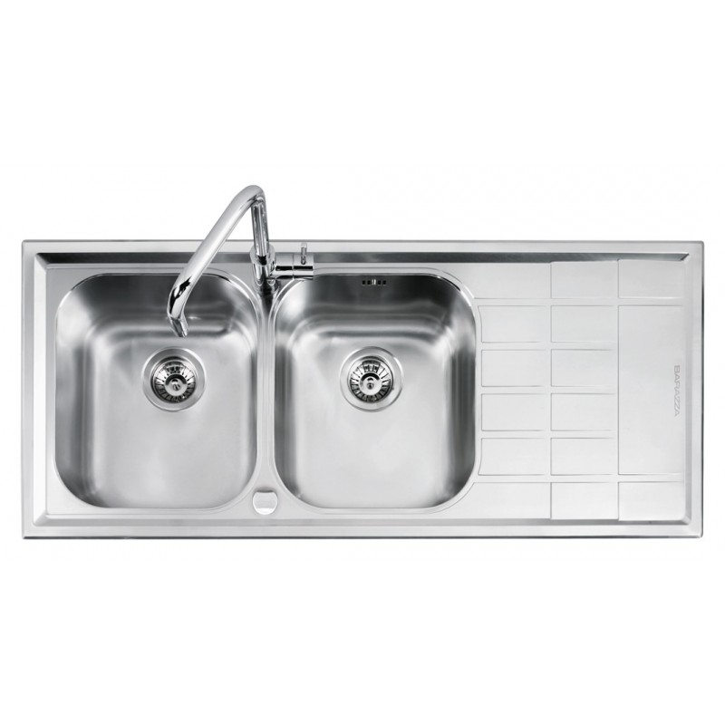  Barazza Lavello due vasche con gocciolatoio dx B_LEVEL 1LLV120/2D finitura inox satinato da 116x50 cm
