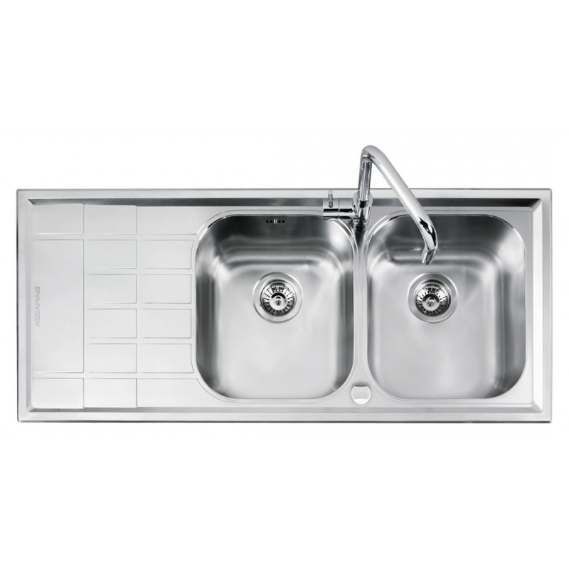  Barazza Fregadero de dos senos con escurridor izquierdo B_LEVEL 1LLV120 / 2S acabado acero inoxidable satinado 116x50 cms