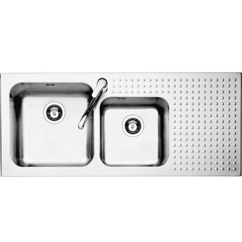 Barazza Évier à deux bacs avec égouttoir à droite 1IS12060 / finition acier inoxydable satiné 2D 116x50 cm