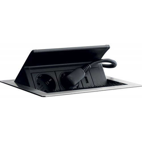 Barazza 1PPTU encastré et affleurant support de prise Up avec couvercle en acier inoxydable AISI 304 satiné de 21 cm