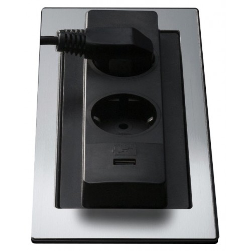 Base de enchufe basculante de empotrar Barazza 1PPB con tapa de acero inoxidable AISI 304 satinado de 22,5 cm
