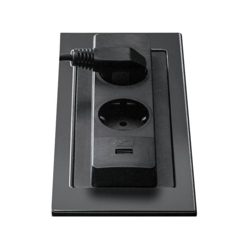  Base de enchufe basculante de empotrar Barazza 1PPBN con tapa negra de 22,5 cm