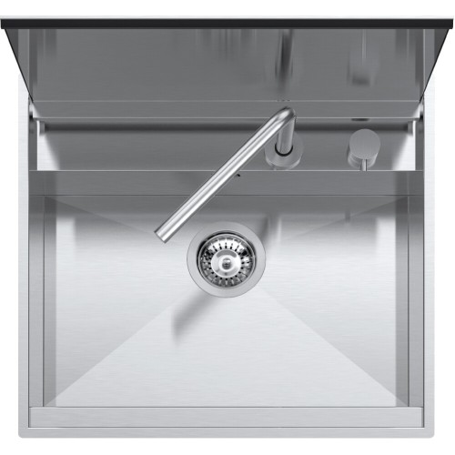 Barazza Single bowl sink LAB COVER 1LLB606 satin stainless steel AISI 316 finish 57x51 cm - With lid and mixer