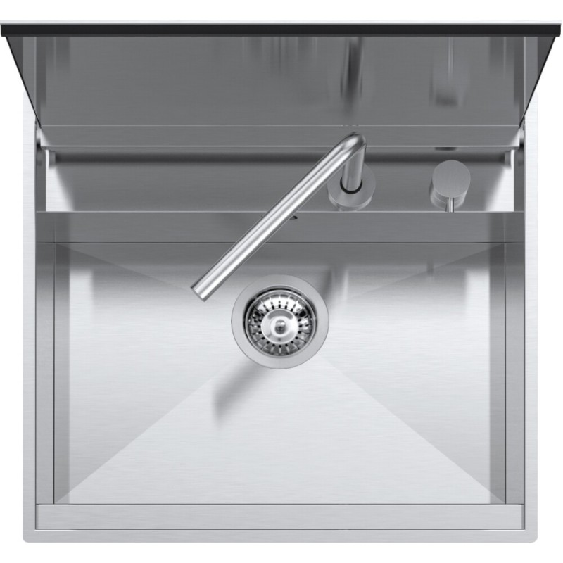  Barazza Single bowl sink LAB COVER 1LLB606 satin stainless steel AISI 316 finish 57x51 cm - With lid and mixer