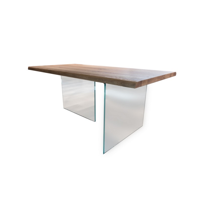  TableBello Fixed Klass table with glass structure and wooden top 140x90 cm - With 2 optional extensions