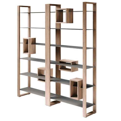 TableBello Bookcase Air with wooden frame and painted metal shelves of L.90 cm and H.120 cm