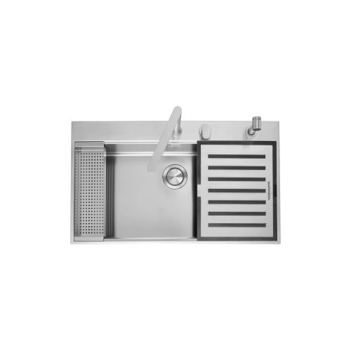 Barazza Lavello una vasca B_ KIT 1LBF9K finitura inox satinato da 86x51 cm Con kit accessori e miscelatore