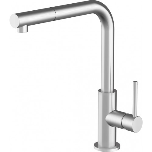 Barazza Single lever mixer with pull-out shower OFFICINA SHOWER STEEL 1RUBOFDS satin AISI 304 stainless steel finish