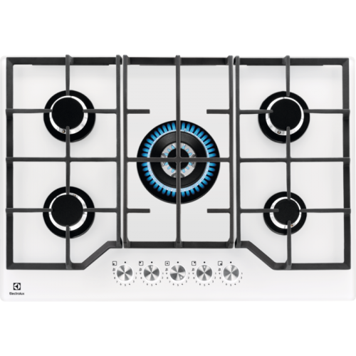 Plaque de cuisson à gaz Electrolux KGG75362W de 74 cm avec finition en verre trempé blanc