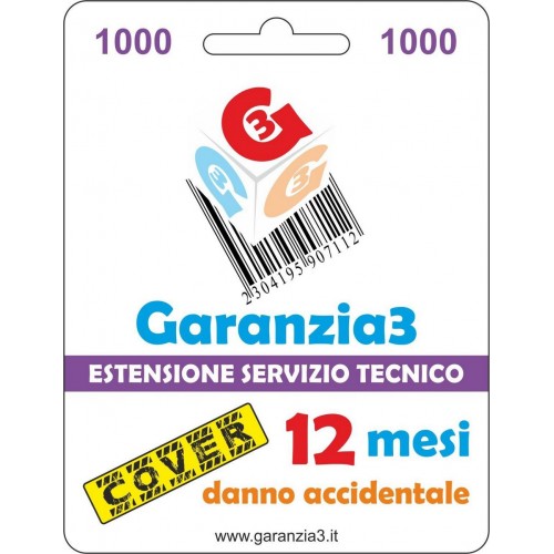 Garantía3 Cobertura 1000 - Cobertura contra daños accidentales durante 12 meses con una cobertura máxima de 1000 euros