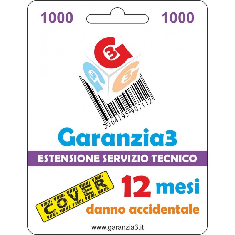  Garanzia3 Cover 1000 - Copertura dal danno accidentale per 12 mesi con massimale copertura 1000 euro