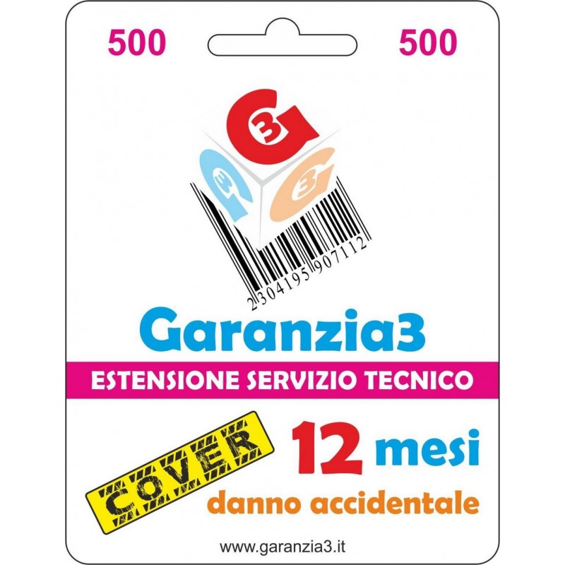  Garantía3 Cobertura 500 - Cobertura contra daños accidentales durante 12 meses con una cobertura máxima de 500 euros