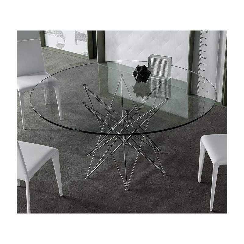 Octa_R180 Bonaldo Table ronde fixe Octa avec structure en métal et plateau en verre Ø180 cm