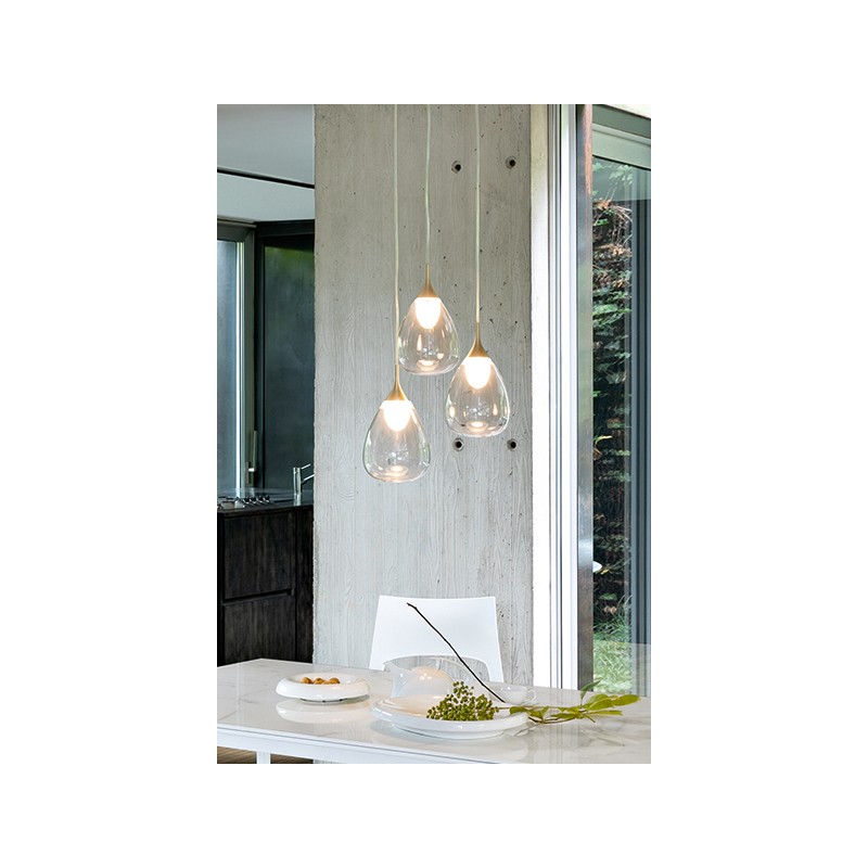 Gocce_sos_3elementi Bonaldo Suspension lamp 3 lights Gocce in transparent glass - sandblasted