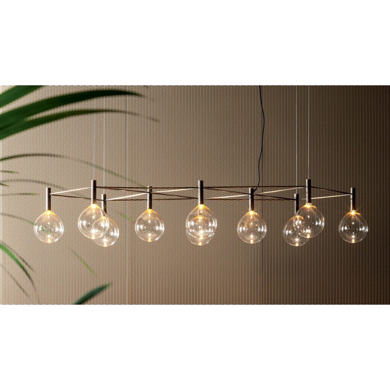 Sofi_sos_10elementi_str Bonaldo Suspension lamp with 10 lights Sofì structure in burnished brass metal and amber glass