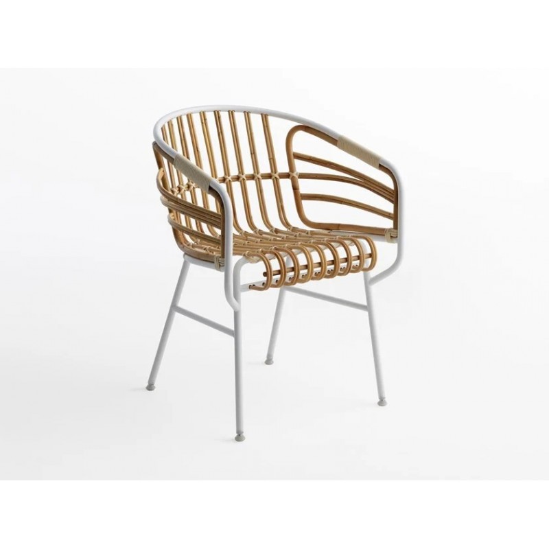 RAPHIA RATTAN CM8731N Horm Raphia Rattan chair art. CM8731N with metal structure and rattan seat - With armrests