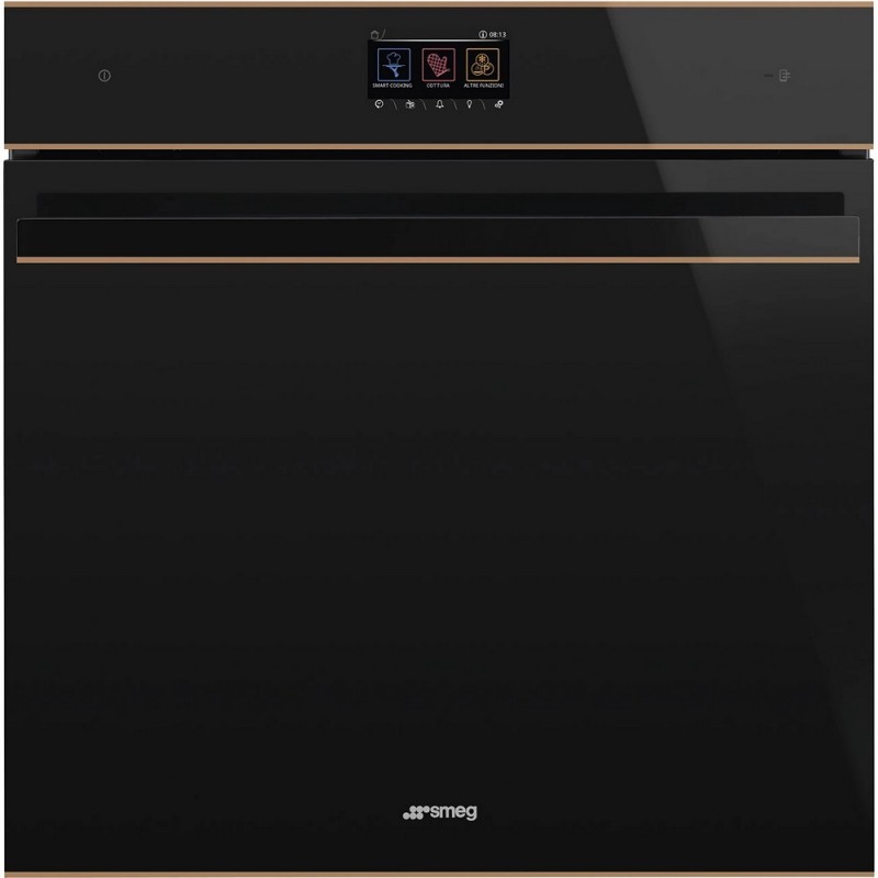 SOP6604TPNR Smeg S Four pyrolytique thermoventilé Galileo Pyro traditionnel SOP6604TPNR 60 cm finition verre noir et cuivre
