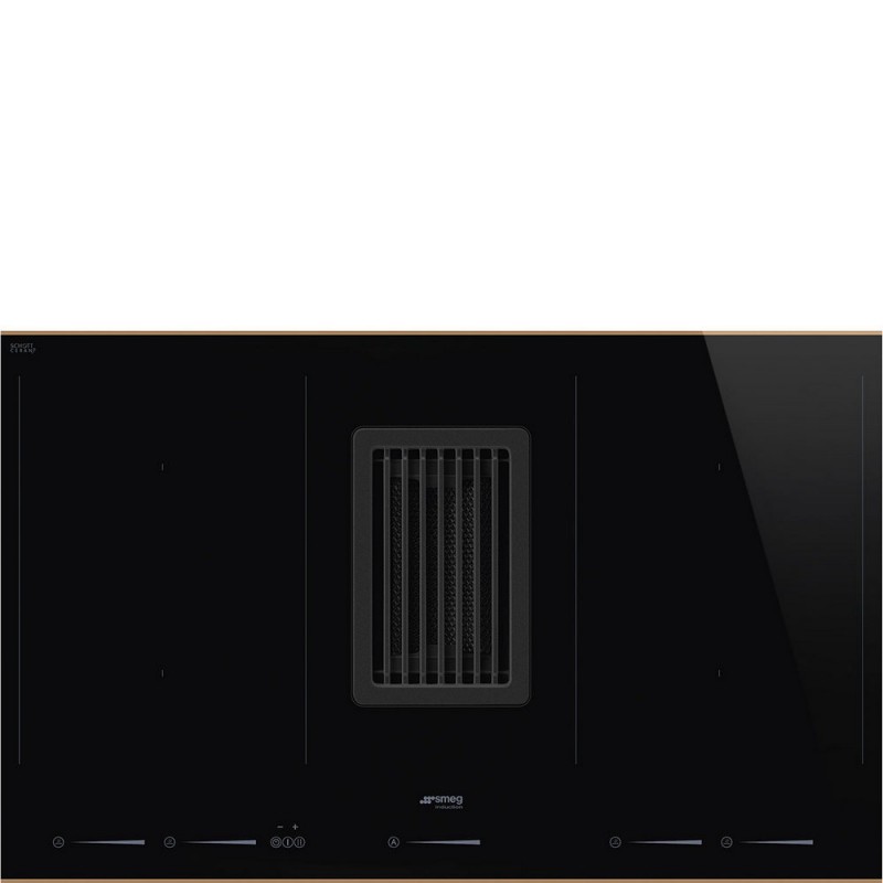 HOBD682R1 Smeg HOBD682R1 induction hob with integrated hood in black glass ceramic and 80 cm copper edge
