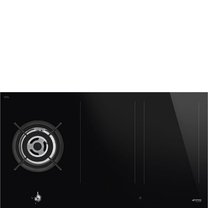 PM3953D Table de cuisson mixte induction/gaz Smeg S PM3953D en vitrocéramique noire, 90 cm