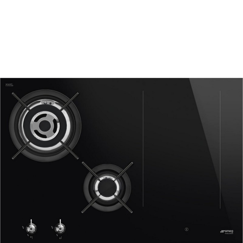 PM3743D Table de cuisson mixte induction/gaz Smeg S PM3743D en vitrocéramique noire, 75 cm