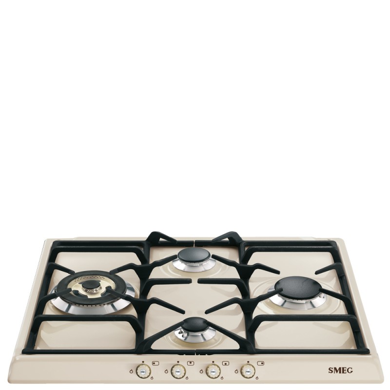 SR764PO Placa de gas Smeg SR764PO de 60 cm con acabado en crema y latón