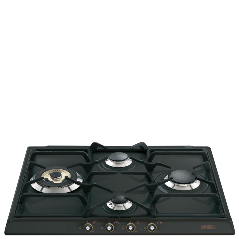 SR764AO Plaque de cuisson à gaz Smeg SR764AO 60 cm, finition anthracite et laiton