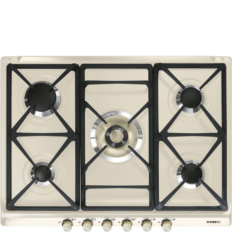 SR775PO Plaque de cuisson à gaz Smeg SR775PO 70 cm, finition crème et laiton