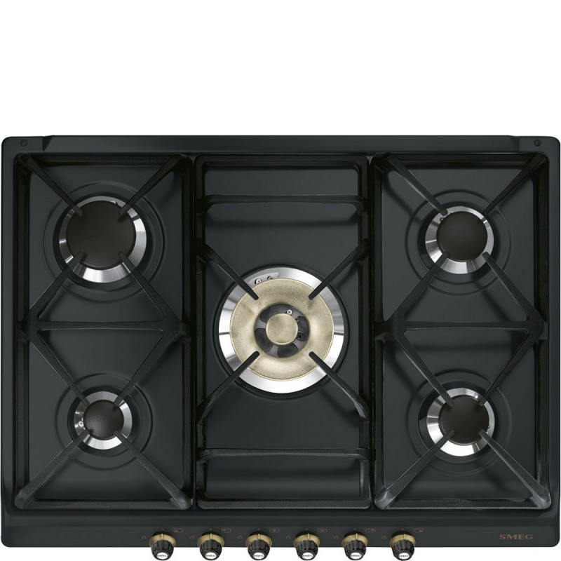SR775AO Plaque de cuisson à gaz Smeg SR775AO 70 cm, finition anthracite et laiton
