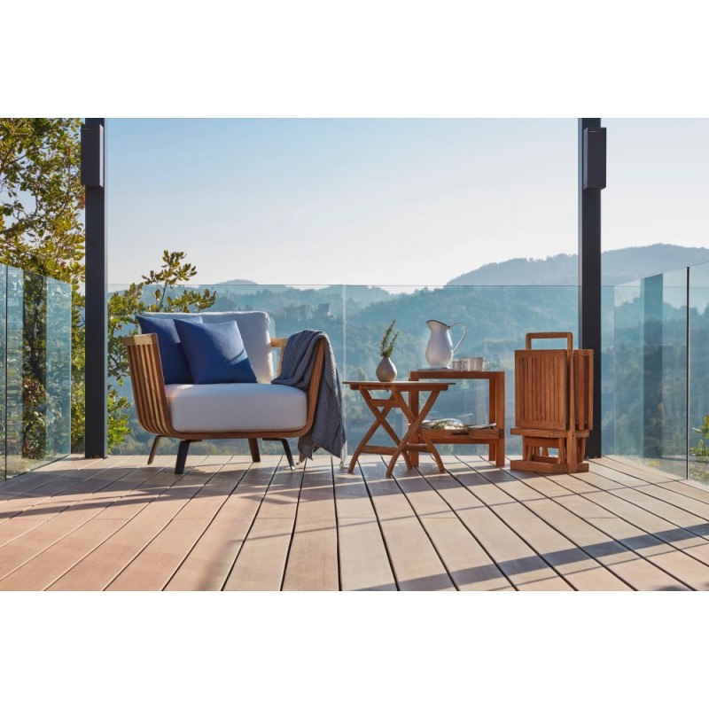 WELCOME WELPO+WELCUPO001+WELCU70SC001 Unopiù WELCOME armchair with wooden and aluminum structure and wooden seat - With removable fabric cushion