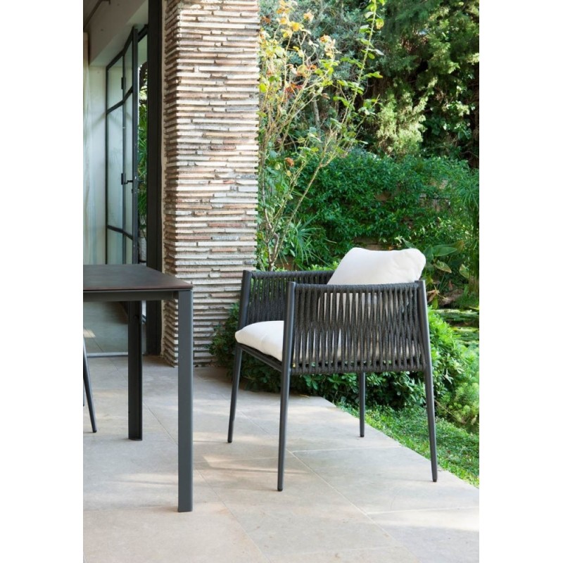 LUCE LUNSEG+LUCUSE04 Unopiù LUCE armchair with aluminum structure and rope seat - With cushions in removable fabric
