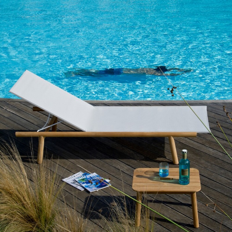 PEVERO PEVLET Unopiù PEVERO sunbed with wooden structure and fabric seat