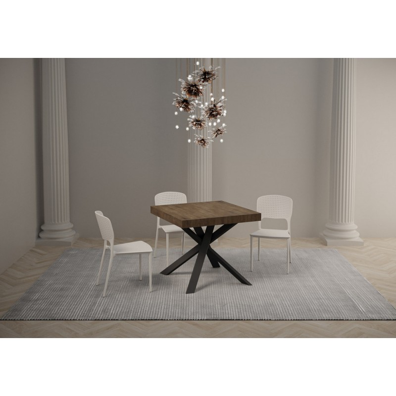 VE9090TAVCLER Table extensible Itamoby Clerk en mélamine et pieds en fer anthracite 90(194)x90 cm