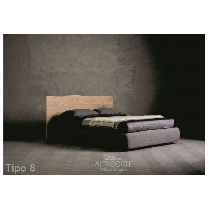 Letto King Wood 08 Altacorte Upholstered king size bed with 180 cm Wood Tipo 8 headboard and container