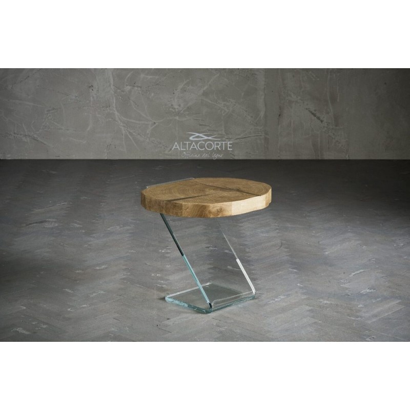 LB-ZN7171 Table basse Altacorte Leaf 02 avec structure en verre et plateau en bois 50x52,5 cm